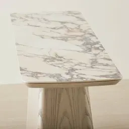 Dunstan Medium Brown Veneer Console Table with Calacatta Viola Sintered Stone Top