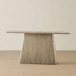 Dunstan Medium Brown Veneer Console Table with Calacatta Viola Sintered Stone Top