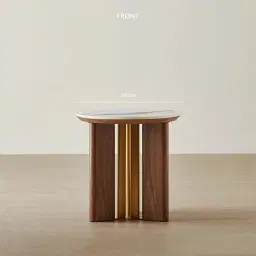 Sir Lionell Gliding White Sintered Stone Side Table - Walnut Brown Wooden Legs