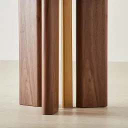 Sir Lionell Gliding White Sintered Stone Side Table - Walnut Brown Wooden Legs