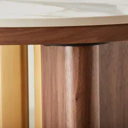 Sir Lionell Gliding White Sintered Stone Side Table - Walnut Brown Wooden Legs