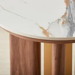 Sir Lionell Gliding White Sintered Stone Side Table - Walnut Brown Wooden Legs