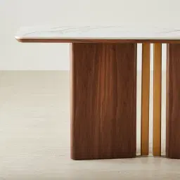 Sir Lionell Gliding White Sintered Stone Console Table - Walnut Brown Wooden Legs