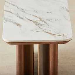 Sir Lionell Gliding White Sintered Stone Console Table - Walnut Brown Wooden Legs