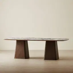 Dunstan Amber Brown Veneer Rectangular Dining Table with Calacatta Viola Sintered Stone Top - 240x120cm