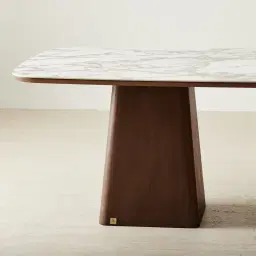 Dunstan Amber Brown Veneer Rectangular Dining Table with Calacatta Viola Sintered Stone Top - 240x120cm