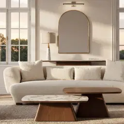 Dunstan Amber Brown Veneer Coffee Table with Calcatta Viola Sintered Stone Top