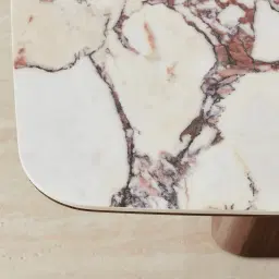 Dunstan Amber Brown Veneer Coffee Table with Calcatta Viola Sintered Stone Top