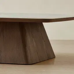 Dunstan Amber Brown Veneer Coffee Table with Calcatta Viola Sintered Stone Top