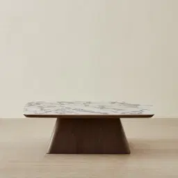 Dunstan Amber Brown Veneer Coffee Table with Calcatta Viola Sintered Stone Top