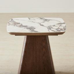 Dunstan Amber Brown Veneer Side Table with Calcatta Viola Sintered Stone Top