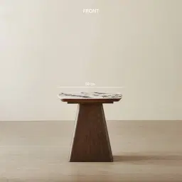 Dunstan Amber Brown Veneer Side Table with Calcatta Viola Sintered Stone Top