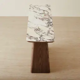 Dunstan Amber Brown Veneer Console Table with Calacatta Viola Sintered Stone Top