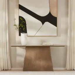 Dunstan Amber Brown Veneer Console Table with Calacatta Viola Sintered Stone Top