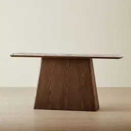 Dunstan Amber Brown Veneer Console Table with Calacatta Viola Sintered Stone Top