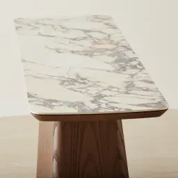 Dunstan Amber Brown Veneer Console Table with Calacatta Viola Sintered Stone Top