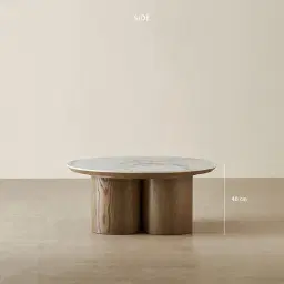 Terzetto Pandora Brown Sintered Stone Round Coffee Table High - Medium Brown Wooden Legs