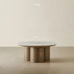 Terzetto Pandora Brown Sintered Stone Round Coffee Table High - Medium Brown Wooden Legs