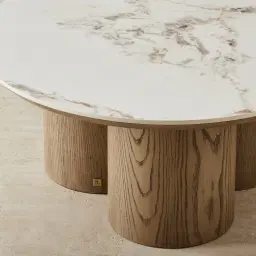 Terzetto Pandora Brown Sintered Stone Round Coffee Table High - Medium Brown Wooden Legs