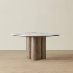 Terzetto Pandora Brown Sintered Stone Round Dining Table - Medium Brown Wooden Legs