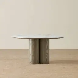 Terzetto Pandora Brown Sintered Stone Round Dining Table - Medium Brown Wooden Legs