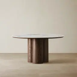Terzetto Pandora Brown Sintered Stone Round Dining Table - Dark Brown Ash Legs