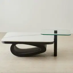 Aspen White Sintered Stone Coffee Table - Matte Black Legs