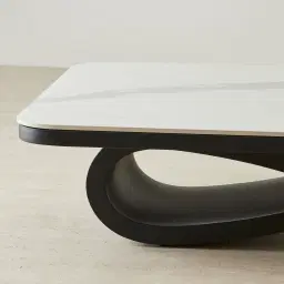 Aspen White Sintered Stone Coffee Table - Matte Black Legs