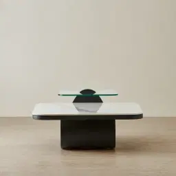 Aspen White Sintered Stone Coffee Table - Matte Black Legs