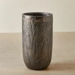 Maliyah Black and Gold Fibre Clay Tall Planter - Set of 2