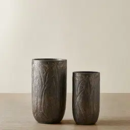 Maliyah Black and Gold Fibre Clay Tall Planter - Set of 2