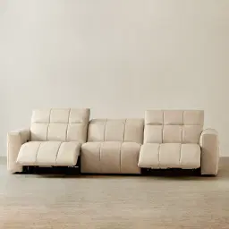 Kensley Almond Cream Leather 3-Seater Dual Electric Recliner