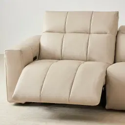 Kensley Almond Cream Leather 3-Seater Dual Electric Recliner