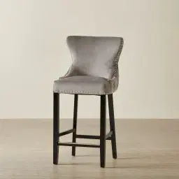 Camille III Pebble Grey Velvet Bar Stool
