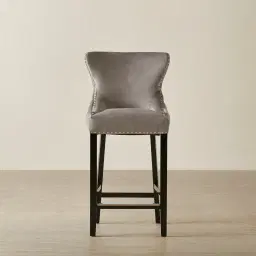 Camille III Pebble Grey Velvet Bar Stool