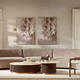 San Pierre Ebony Brown Ash Veneer High Round Coffee Table with Travertine Finish Sintered Stone Top