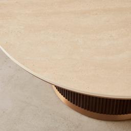 San Pierre Ebony Brown Ash Veneer High Round Coffee Table with Travertine Finish Sintered Stone Top