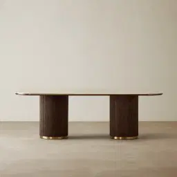 San Pierre Ebony Brown Ash Veneer Two-Leg Rectangular Dining Table with Travertine Finish Sintered Stone Top 240x120cm