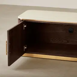 San Pierre Ebony Brown Ash Veneer Entertainment Unit with Travertine Finish Sintered Stone Top