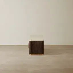 San Pierre Ebony Brown Ash Veneer Entertainment Unit with Travertine Finish Sintered Stone Top