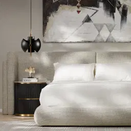 Archie Black Wooden Oval Bedside Table with White Sintered Stone Top