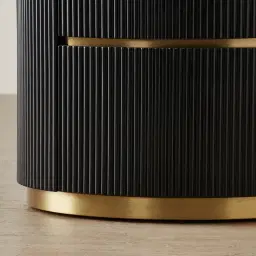 Archie Black Wooden Oval Bedside Table with White Sintered Stone Top