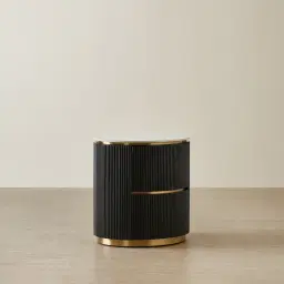 Archie Black Wooden Oval Bedside Table with White Sintered Stone Top