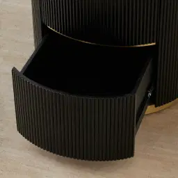 Archie Black Wooden Oval Bedside Table with White Sintered Stone Top