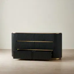 Archie Black Wooden 6-Drawer Dresser with White Sintered Stone Top