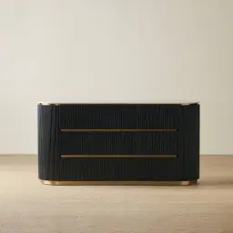 Archie Black Wooden 6-Drawer Dresser with White Sintered Stone Top