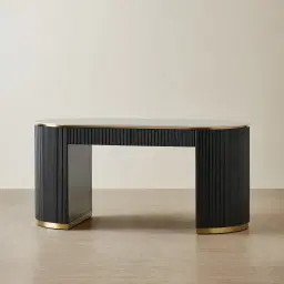 Archie Black Wooden Study Desk with White Sintered Stone Top