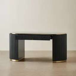 Archie Black Wooden Study Desk with White Sintered Stone Top