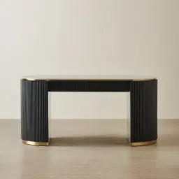 Archie Black Wooden Study Desk with White Sintered Stone Top