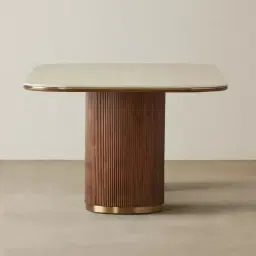 San Pierre Walnut Veneer Two-Leg Rectangular Dining Table with Travertine Finish Sintered Stone Top - 270x120cm